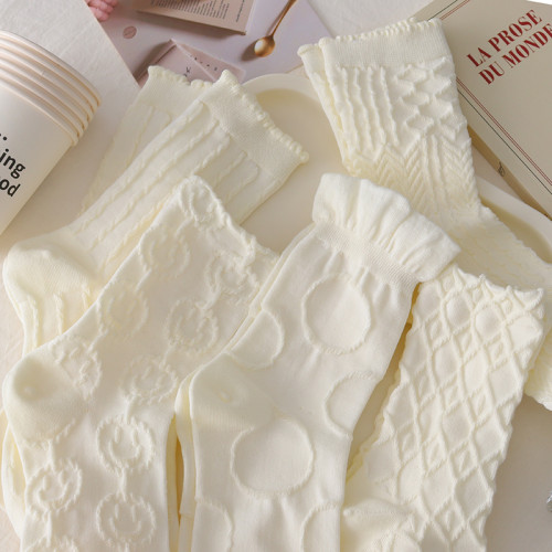 奶油白襪子女春秋純棉中筒襪ins風甜美堆堆襪JK洛麗塔學生花邊長 奶油白襪子女春秋純棉中筒襪ins風甜美堆堆襪JK洛麗塔學生花邊長