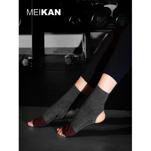 MEIKAN露趾露跟瑜珈襪健身地板襪室內女專業防滑蹦床女棉舞蹈襪子