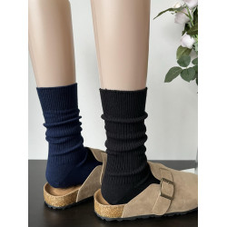 日系加厚白色襪子女中筒襪ins潮時髦miu系藏藍色竪紋堆堆襪秋冬季