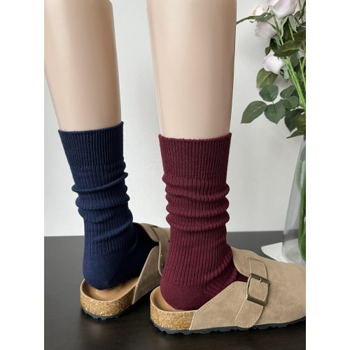 日系加厚白色襪子女中筒襪ins潮時髦miu系藏藍色竪紋堆堆襪秋冬季 日系加厚白色襪子女中筒襪ins潮時髦miu系藏藍色竪紋堆堆襪秋冬季