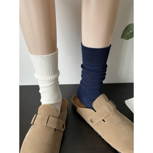 日系加厚白色襪子女中筒襪ins潮時髦miu系藏藍色竪紋堆堆襪秋冬季 日系加厚白色襪子女中筒襪ins潮時髦miu系藏藍色竪紋堆堆襪秋冬季