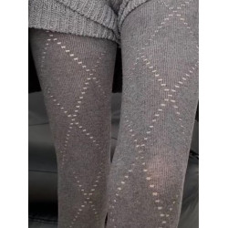 灰色連褲襪miu系秋冬季加厚保暖針織外穿菱格絲襪打底褲襪冬季