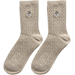 日系襪子女ins潮秋冬款棉襪刺綉中筒襪可愛春秋麻花紋長襪厚百搭