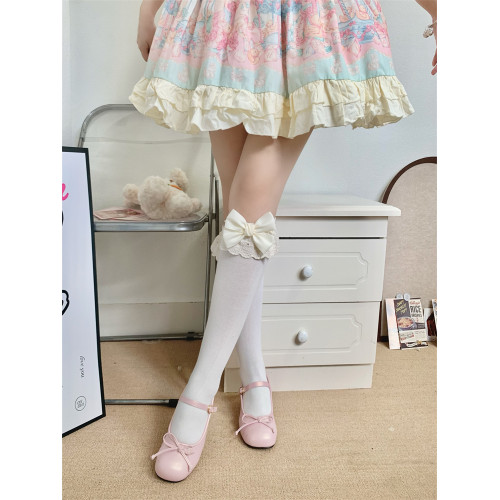 蝴蝶結花邊小腿襪Lolita襪子日系百搭甜系純棉少女棉襪蕾絲中筒襪 蝴蝶結花邊小腿襪Lolita襪子日系百搭甜系純棉少女棉襪蕾絲中筒襪