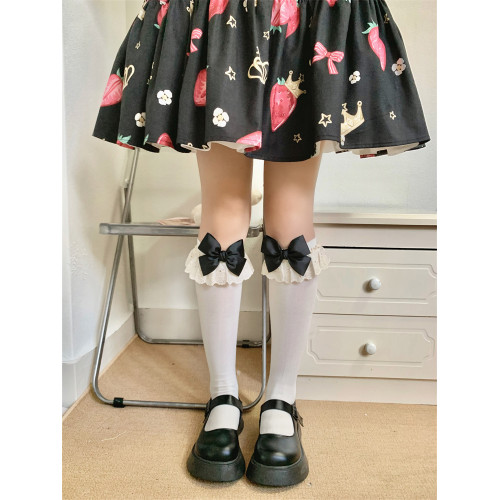 蝴蝶結花邊小腿襪Lolita襪子日系百搭甜系純棉少女棉襪蕾絲中筒襪 蝴蝶結花邊小腿襪Lolita襪子日系百搭甜系純棉少女棉襪蕾絲中筒襪