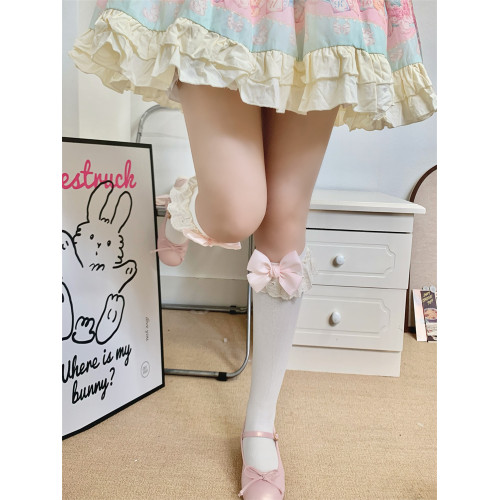 蝴蝶結花邊小腿襪Lolita襪子日系百搭甜系純棉少女棉襪蕾絲中筒襪 蝴蝶結花邊小腿襪Lolita襪子日系百搭甜系純棉少女棉襪蕾絲中筒襪