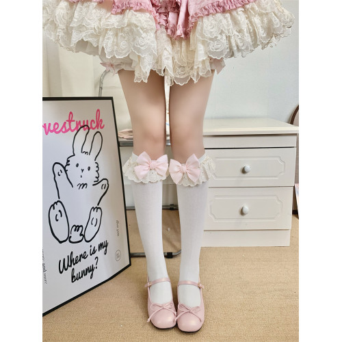 蝴蝶結花邊小腿襪Lolita襪子日系百搭甜系純棉少女棉襪蕾絲中筒襪 蝴蝶結花邊小腿襪Lolita襪子日系百搭甜系純棉少女棉襪蕾絲中筒襪