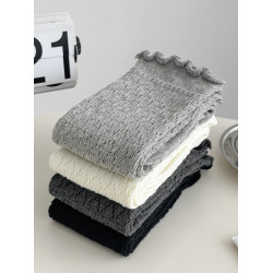 小茶生活復古堆堆襪子女春秋薄款針織鏤空小腿襪韓國木耳花邊長襪