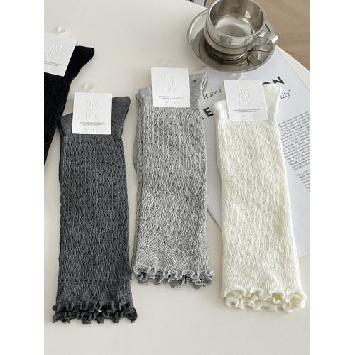 小茶生活復古堆堆襪子女春秋薄款針織鏤空小腿襪韓國木耳花邊長襪 小茶生活復古堆堆襪子女春秋薄款針織鏤空小腿襪韓國木耳花邊長襪