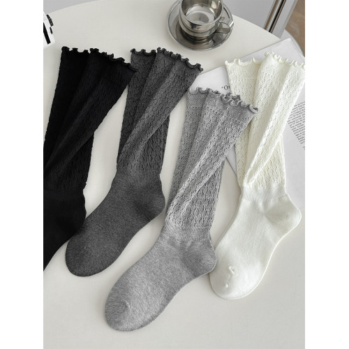 小茶生活復古堆堆襪子女春秋薄款針織鏤空小腿襪韓國木耳花邊長襪 小茶生活復古堆堆襪子女春秋薄款針織鏤空小腿襪韓國木耳花邊長襪