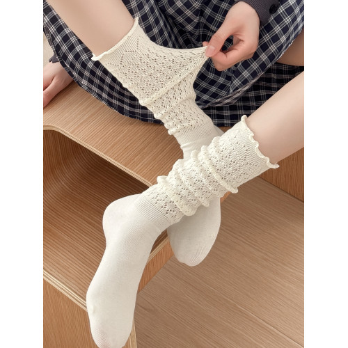 小茶生活復古堆堆襪子女春秋薄款針織鏤空小腿襪韓國木耳花邊長襪 小茶生活復古堆堆襪子女春秋薄款針織鏤空小腿襪韓國木耳花邊長襪