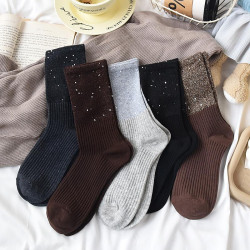 襪子女秋冬中筒襪滿天星亮片百搭洋氣個性中筒純棉外穿堆堆飾品襪