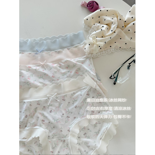 莫奈花園房 輕盈冰絲浪漫花朵內褲女夏日透氣涼感碎花包臀三角褲