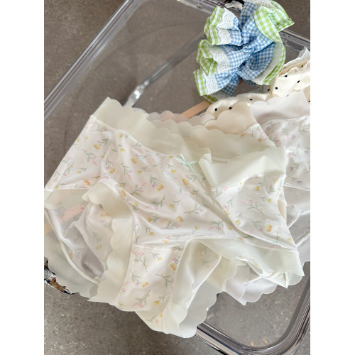 莫奈花園房 輕盈冰絲浪漫花朵內褲女夏日透氣涼感碎花包臀三角褲