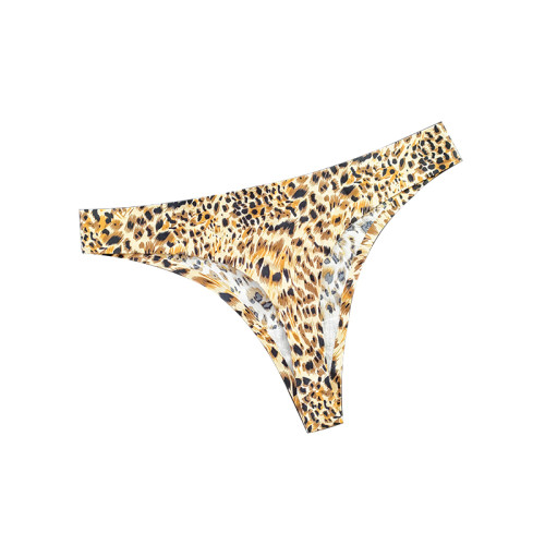 豹紋無痕運動內褲女性感一片式丁字褲女健身冰絲中腰瑜珈跑步內褲