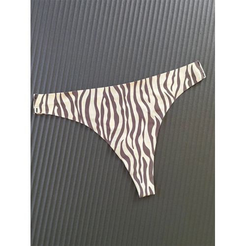 豹紋無痕運動內褲女性感一片式丁字褲女健身冰絲中腰瑜珈跑步內褲