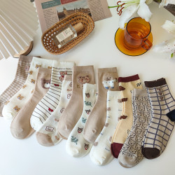 6雙襪子女中筒襪可愛日系長襪韓國卡通ins潮春秋棉襪網紅小熊學生