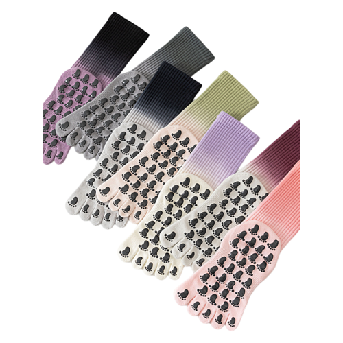 五指瑜珈襪子防滑專業女分趾普拉提專用襪中長筒室內運動訓練薄款