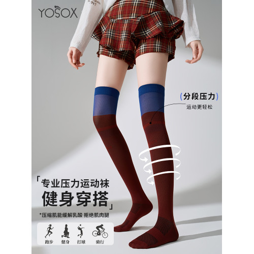 過膝襪壓力瘦腿跑步跳繩爬山瑜珈劃船健身網球羽毛球襪長筒襪女款 過膝襪壓力瘦腿跑步跳繩爬山瑜珈劃船健身網球羽毛球襪長筒襪女款