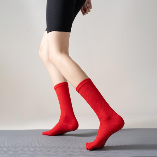 分尺碼中筒瑜珈襪子專業防滑五指襪女小腿普拉提健身房保暖舞蹈襪