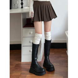 吾等是貓 拼接過膝長筒襪靴襪白色大腿襪網紅ins風棉質雙針堆堆襪