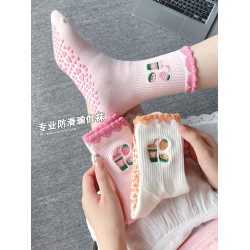 2025秋季新款瑜珈襪子女運動防滑純棉中筒襪普拉提室內健身運動襪