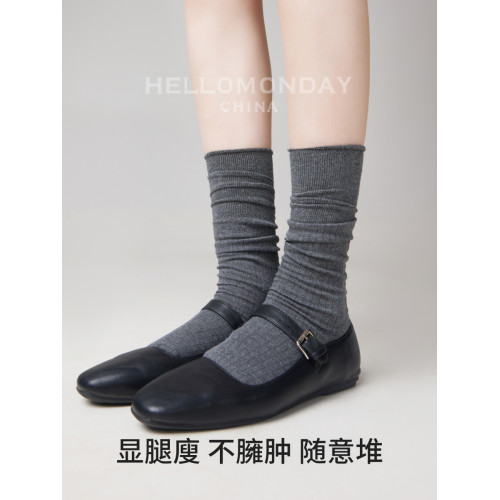 襪子女春秋咖啡色堆堆小腿襪配瑪麗珍鞋中筒棉襪美拉德miu系夏季 襪子女春秋咖啡色堆堆小腿襪配瑪麗珍鞋中筒棉襪美拉德miu系夏季