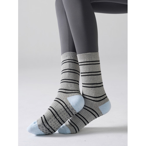 瑜珈襪子防滑專業女中筒圓頭條紋小腿健身運動普拉提地板專用棉襪 瑜珈襪子防滑專業女中筒圓頭條紋小腿健身運動普拉提地板專用棉襪