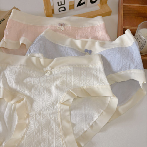 淺色提花純棉內檔女生中腰軟糯舒適透氣包臀少女內褲蝴蝶結甜美 淺色提花純棉內檔女生中腰軟糯舒適透氣包臀少女內褲蝴蝶結甜美