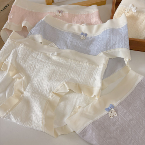 淺色提花純棉內檔女生中腰軟糯舒適透氣包臀少女內褲蝴蝶結甜美 淺色提花純棉內檔女生中腰軟糯舒適透氣包臀少女內褲蝴蝶結甜美