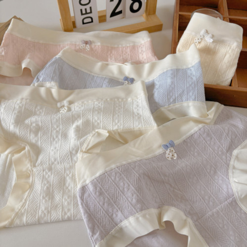 淺色提花純棉內檔女生中腰軟糯舒適透氣包臀少女內褲蝴蝶結甜美 淺色提花純棉內檔女生中腰軟糯舒適透氣包臀少女內褲蝴蝶結甜美