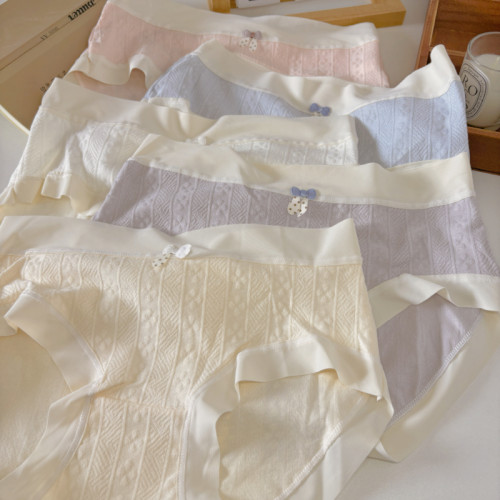 淺色提花純棉內檔女生中腰軟糯舒適透氣包臀少女內褲蝴蝶結甜美 淺色提花純棉內檔女生中腰軟糯舒適透氣包臀少女內褲蝴蝶結甜美