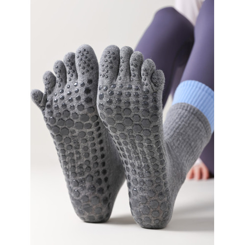 中筒五指瑜珈襪女雙羅口分趾普拉提襪專業防滑室內運動健身舞蹈襪 中筒五指瑜珈襪女雙羅口分趾普拉提襪專業防滑室內運動健身舞蹈襪