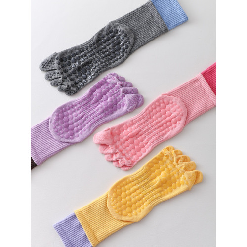 中筒五指瑜珈襪女雙羅口分趾普拉提襪專業防滑室內運動健身舞蹈襪 中筒五指瑜珈襪女雙羅口分趾普拉提襪專業防滑室內運動健身舞蹈襪