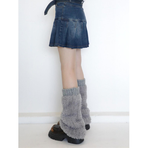 秋冬保暖毛絨濶腿襪套咖啡美拉德風仿皮草拼接條紋針織腿套格雷系 秋冬保暖毛絨濶腿襪套咖啡美拉德風仿皮草拼接條紋針織腿套格雷系