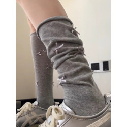 miu裡miu氣的襪子好好看啊~灰色襪子女蝴蝶結堆堆襪高筒春夏棉