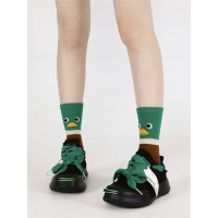 春秋男女卡通彩色中長筒襪子綠色波浪破碎之心黑白格子高幫純棉潮