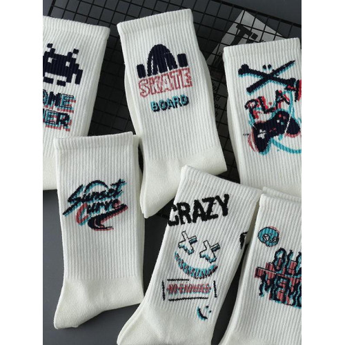 塗鴉襪子男ins潮百搭高顔值中筒秋季學生運動籃球襪長筒潮男長襪