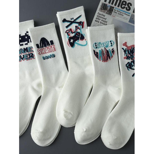 塗鴉襪子男ins潮百搭高顔值中筒秋季學生運動籃球襪長筒潮男長襪