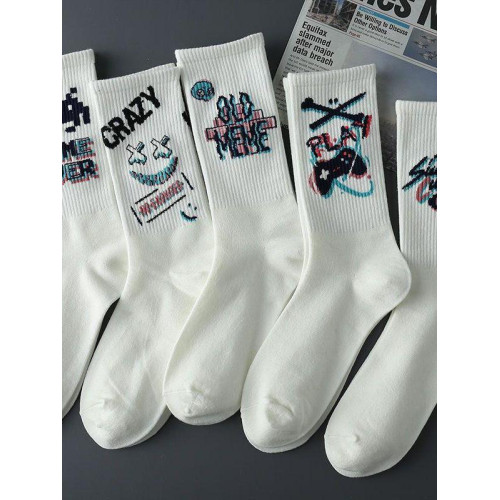 塗鴉襪子男ins潮百搭高顔值中筒秋季學生運動籃球襪長筒潮男長襪