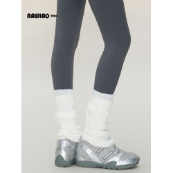 耐吉奧白色針織襪套女秋冬季加厚保暖毛線長筒堆堆襪瑜珈小腿襪