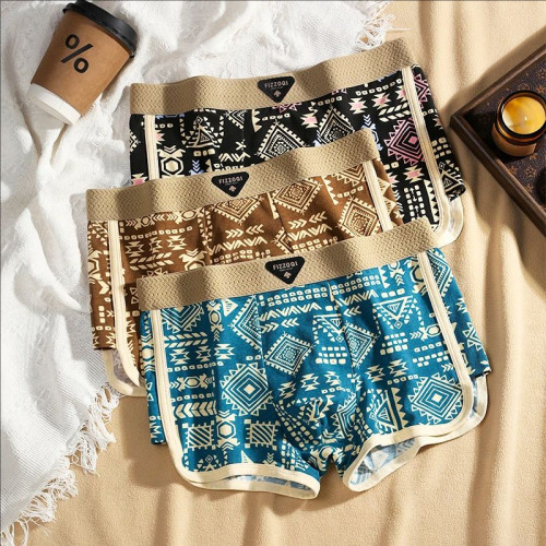 菲佐祺男士內褲10a抑菌民族復古復古純棉透氣平角褲青年潮流短褲