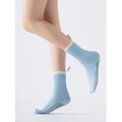 撞色普拉提專用襪子夏季純棉防滑襪女瑜珈小腿襪室內成人地板襪子