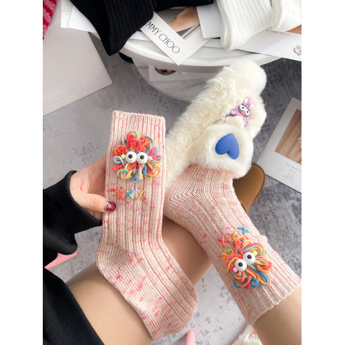 粉色可愛襪子女中筒襪秋冬手工毛線醜萌可愛玫紅長筒堆堆襪雪地靴 粉色可愛襪子女中筒襪秋冬手工毛線醜萌可愛玫紅長筒堆堆襪雪地靴