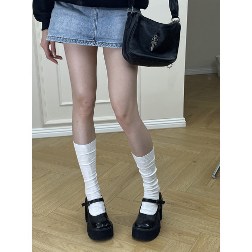 TRISECTION白色長筒襪子女秋冬季純棉小腿襪jk堆堆襪過膝高筒靴襪 TRISECTION白色長筒襪子女秋冬季純棉小腿襪jk堆堆襪過膝高筒靴襪