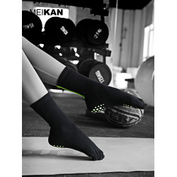 MEIKAN五指瑜珈襪健身地板襪中筒運動女專業防滑蹦床舞蹈分趾襪子