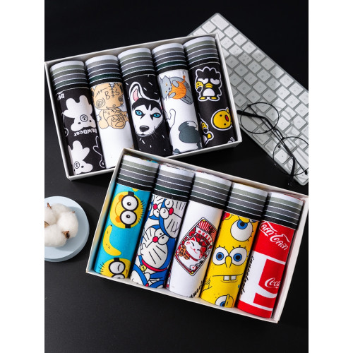 男士內褲青年個性感潮男中腰可愛男學生卡通平角內褲四角短底褲頭