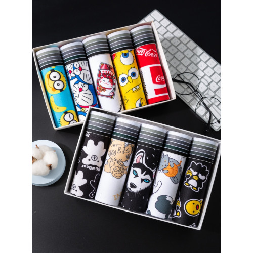 男士內褲青年個性感潮男中腰可愛男學生卡通平角內褲四角短底褲頭