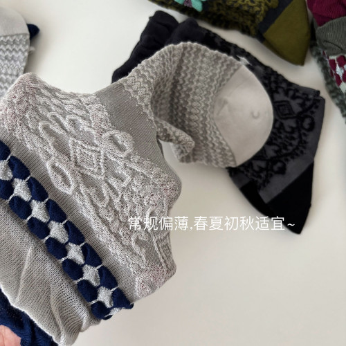 小衆設計感復古民族風浮雕撞色中筒襪春秋拼色雙層泡泡花邊堆堆襪