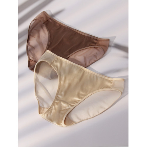 桑蠶絲內褲女士純欲性感網紗透氣素縐緞真絲包臀三角短褲無痕純色